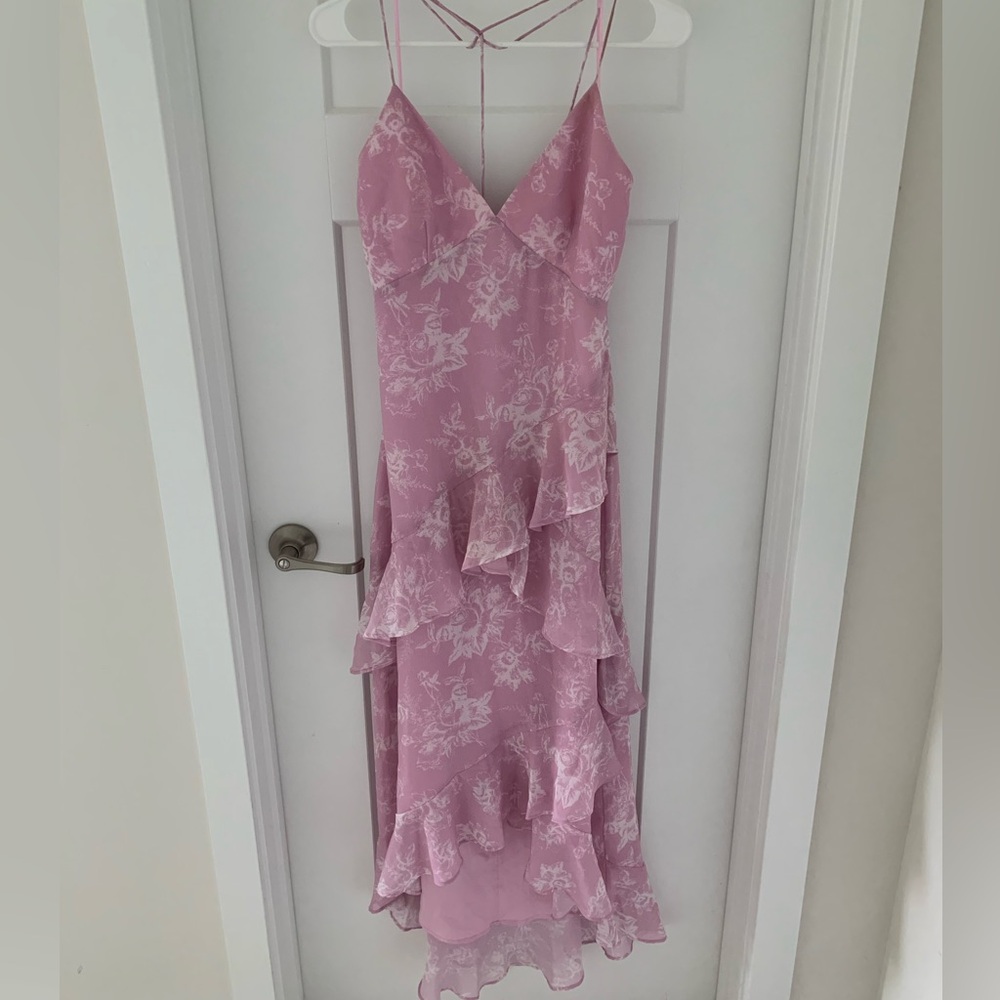 WAYF Floral Ruffle Midi Dress
